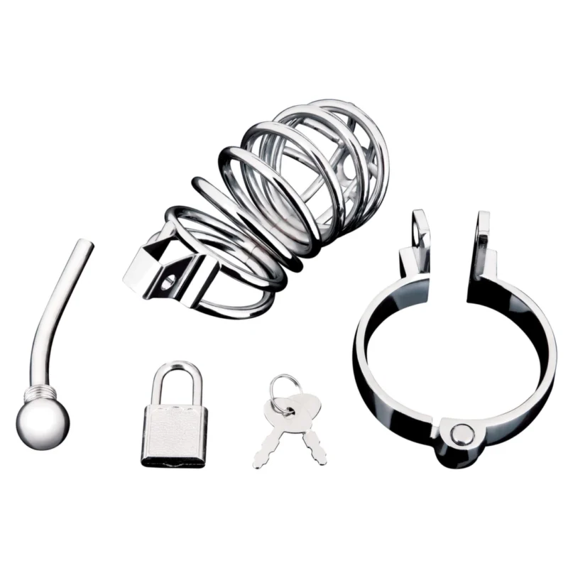 Blueline Stainless Steel Cage with Perineal Extension, Metal, Silver