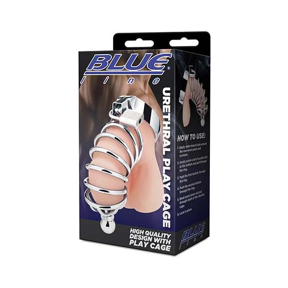 Blueline Stainless Steel Cage with Perineal Extension, Metal, Silver