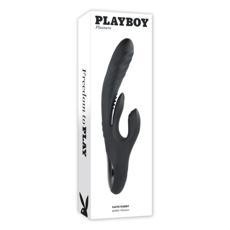 Playboy Pleasure Rapid Rabbit Black - Multi-Action Intimate Device, 10"