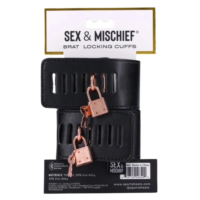 Sportsheets S&M Brat Locking Cuffs Vegan Leather Rose Gold 7.25-10.25”