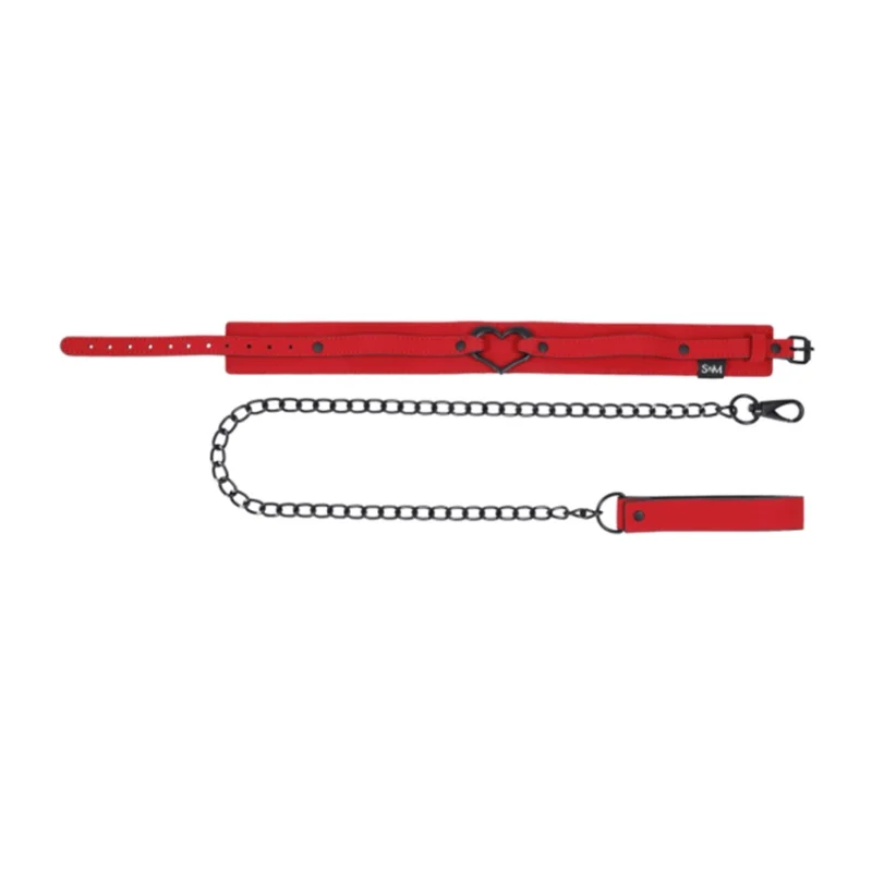 Sportsheets S&M Amor Red Collar & Leash Set with Heart Accent Vegan Leather