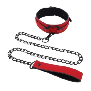 Sportsheets S&M Amor Red Collar & Leash Set with Heart Accent Vegan Leather