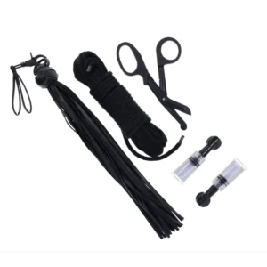 Sportsheets Tied & Twisted Black Bondage Set with Rope & Accessories