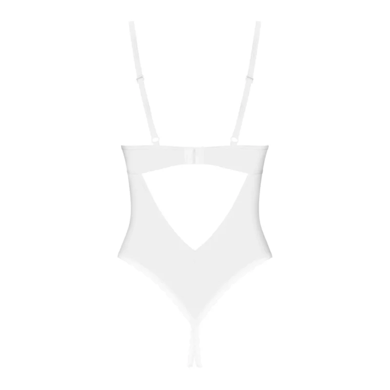 Obsessive Alissium White Bodysuit XL/2XL - Geometric Lace, Open Design