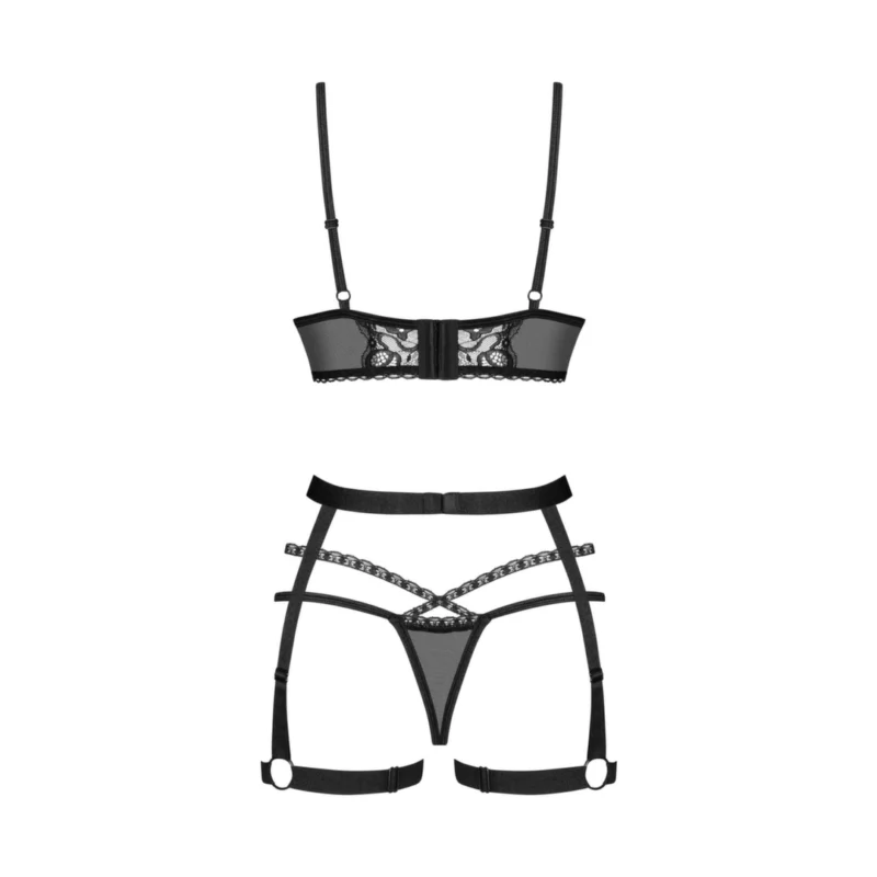 Obsessive Blomentis 3-Piece Lingerie Set Black XS/S Adjustable Fit