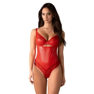 Obsessive Aliosa Teddy Red L/XL - Elegant Lace Bodysuit with Cutouts