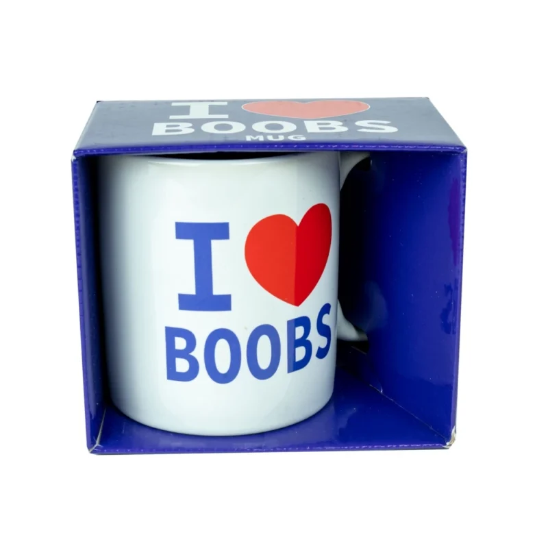 I Love Boobs Mug White 400ml - Humorous Printed Ceramic Cup, Dishwasher Safe