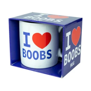 I Love Boobs Mug White 400ml - Humorous Printed Ceramic Cup, Dishwasher Safe