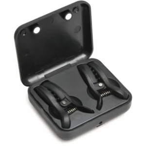 XR Brands Dark Grip vibruojantis silikoninis spaustukas juodas kompaktiškas dėklas