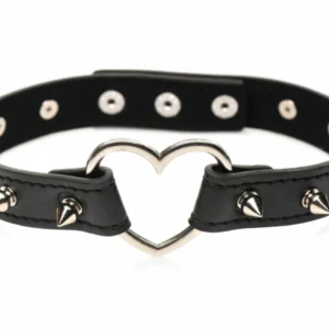 XR Brands Spiked Heart Choker Black Vegan Adjustable 42cm