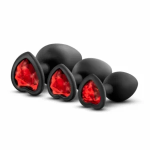 Blush Luxe Bling Plugs Training Kit Black with Red Gem Set S/M/L