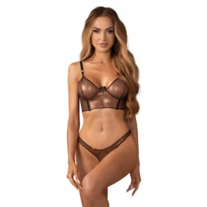 Obsessive Soranna Two-Piece Set, Sheer Mesh, Brown, Adjustable Fit
