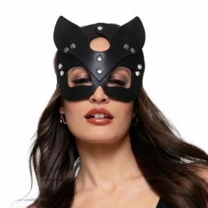 Bedroom Fantasies Kinky Kitty Leather Mask Black Adjustable Fit