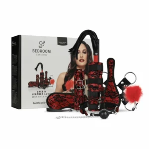 Bedroom Fantasies 8-Piece Lace & Leather Look Bondage Set Red