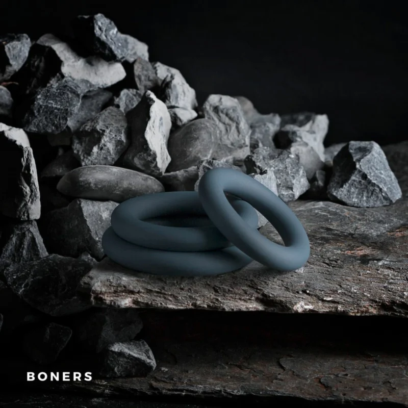 Boners silikoninių žiedų rinkinys, pilkas 3 dydžių, lanksti, odai nekenksminga medžiaga