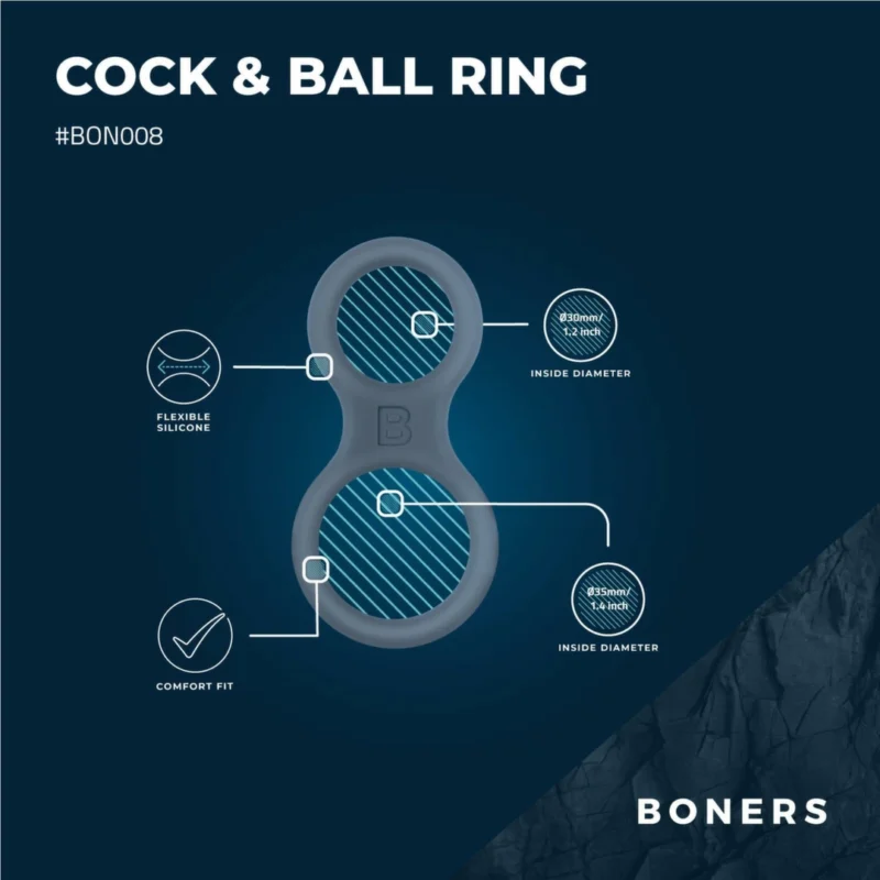 „Boners“ silikoninis dvigubas žiedas ir anatominė rutulio atrama pilka