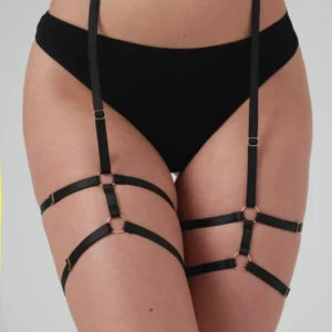 Strappy Blushing Garterbelt Black Adjustable Gold Details Soft Straps