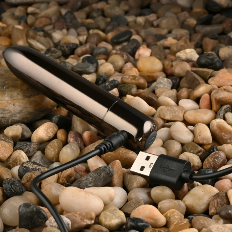 Išvystytas Real Simple Mini Bullet Vibrator Black Chrome USB įkraunamas