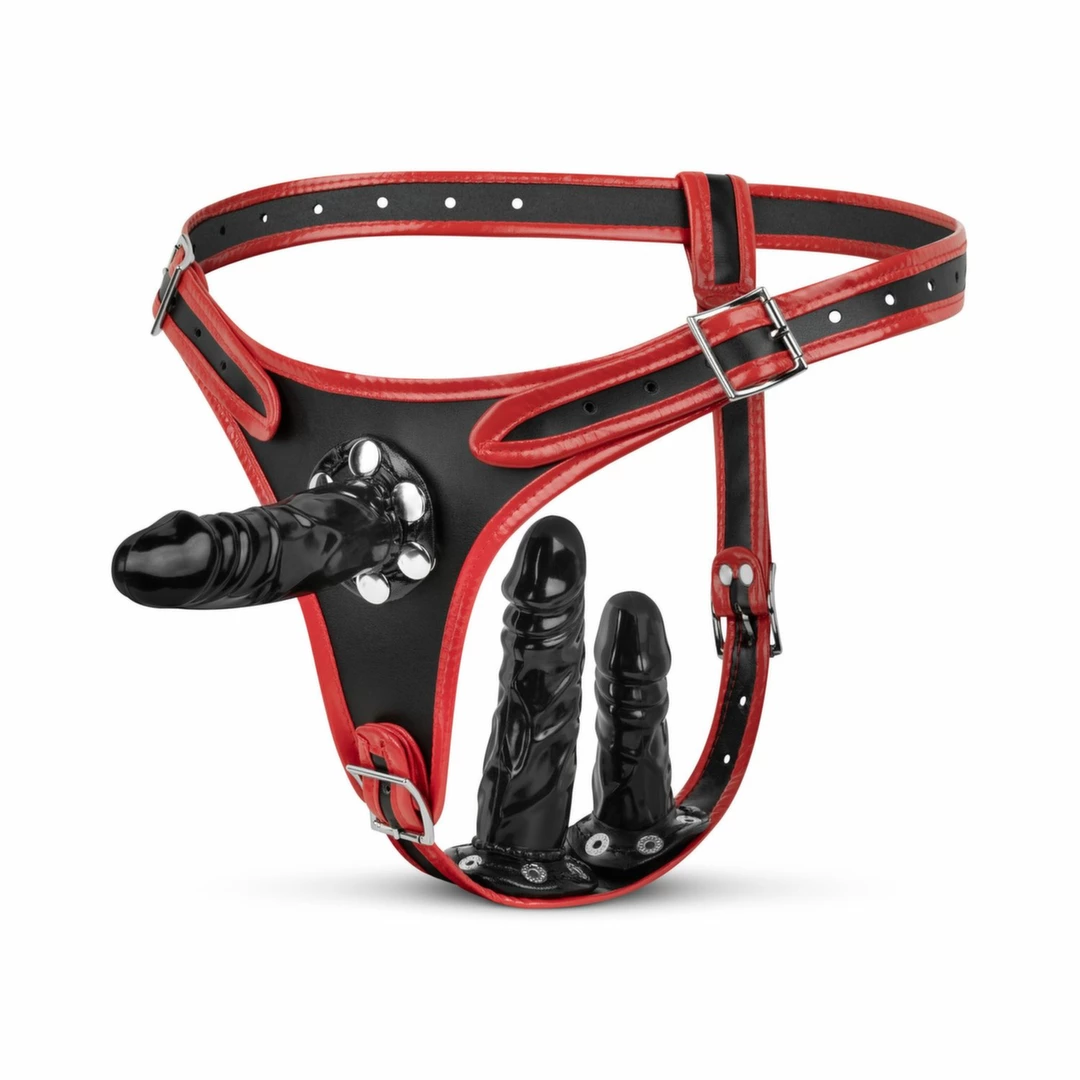 Fetish Collection Triple Harness System Adjustable Black/Red 54-106cm