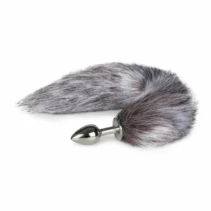 EasyToys Metal Plug with Faux Fox Tail - Silver & Grey, Medium Size
