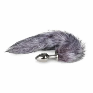 Rimba Fox Tail Aluminium Intimate Plug - Silver & Grey Faux Fur, Medium
