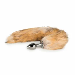 Rimba Aluminium Plug with Faux Fox Tail - Silver & Grey, Medium