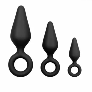 EasyToys Silicone Plug Set Black - 3 Sizes with Ergonomic Pull Ring