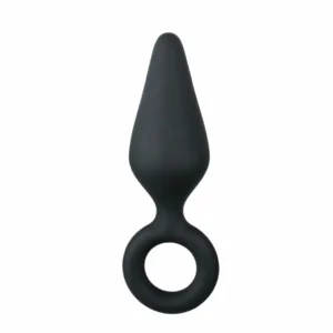 EasyToys Silicone Plug Medium with Pull Ring - Black, Ergonomic Design