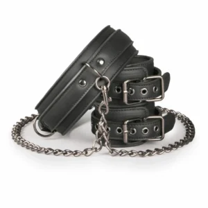 EasyToys Adjustable Faux Leather Bondage Collar with Detachable Handcuffs