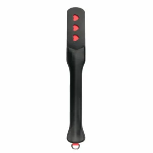 Ouch! Long Leather Paddle Black-Red with Decorative Heart Cut-Outs 32cm