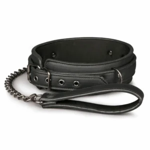 Kiotos Adjustable Metal & Faux Leather Bondage Collar with Leash 40-54 cm
