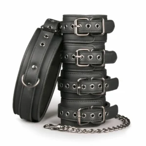 EasyToys Bondage Set - Adjustable Faux Leather Collar & Cuffs Kit