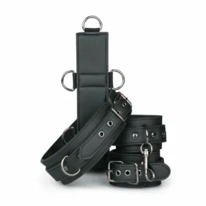 Ouch! Adjustable Faux Leather Neck & Wrist Bondage Set, Black