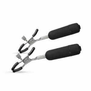 EasyToys Vibrating Adjustable Nipple Clamps with 10-Mode Bullets, Black