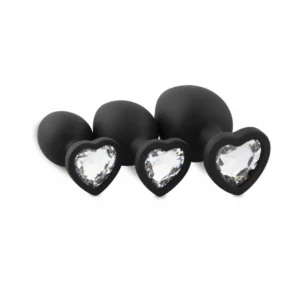 EasyToys 3-Piece Silicone Plug Set with Decorative Heart Gem, Black