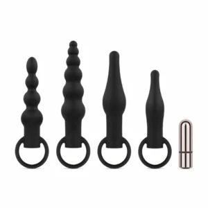 EasyToys Silicone Anal Plug Set with Vibrating Bullet - Black, 4 Sizes