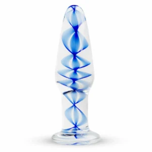 EasyToys Glass Intimate Plug No. 23 Transparent with Blue Spiral, Medium