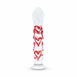 Gildo Glass Intimate Massager No. 30 with Decorative Red Hearts, Clear