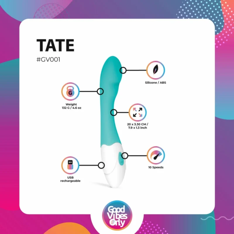 Tate vibratoriaus modelis G-Spot vandeniui atsparus įkraunamas 10 režimų, violetinis