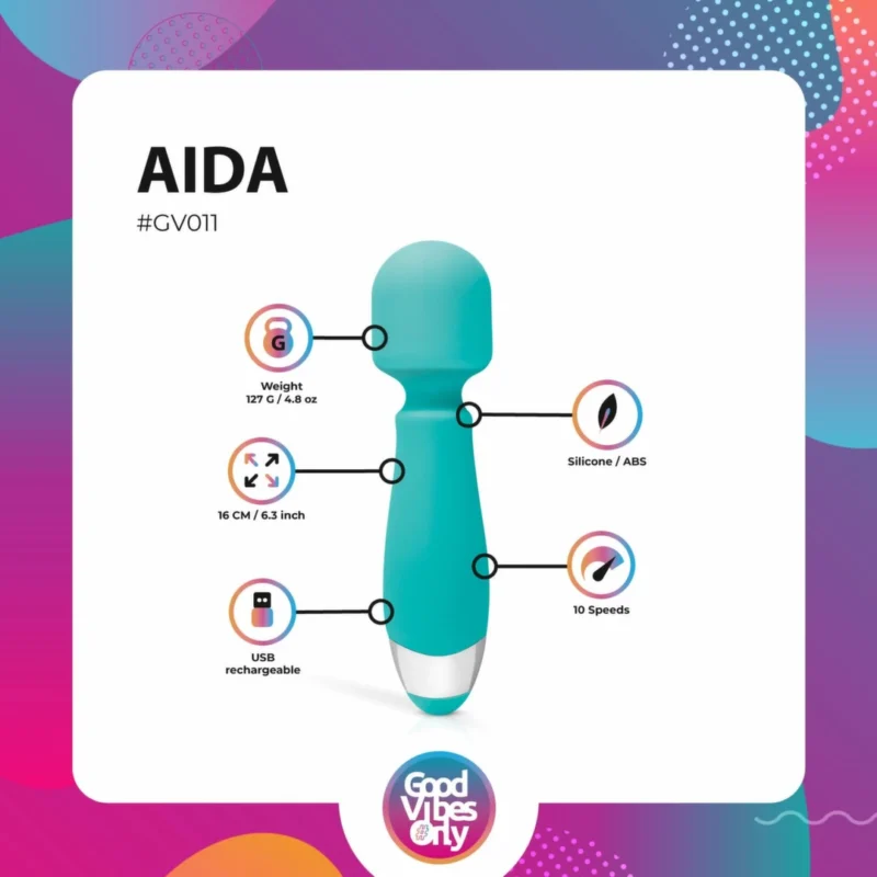 „Aida“ kompaktiškas lazdelės masažuoklis – 10 režimų, atsparus vandeniui, įkraunamas USB