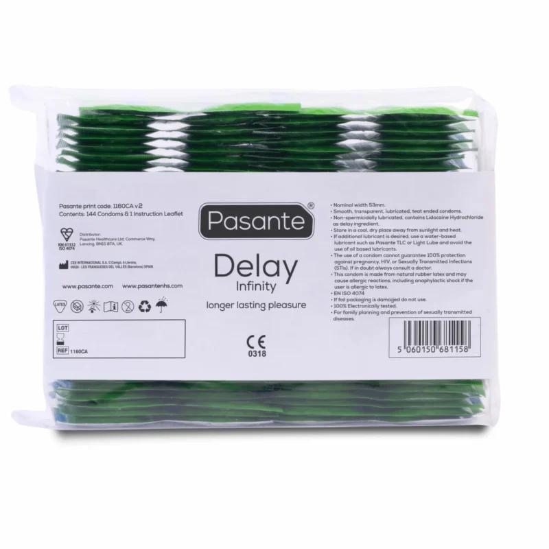 Pasante Delay 144 vnt. - Skaidrus tepamas latekso barjeras, 53 mm pločio