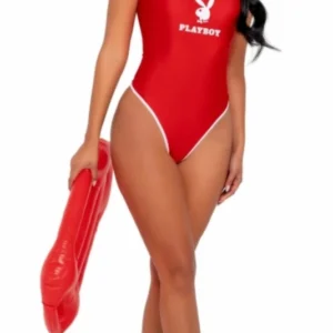 Playboy Lingerie Beach Patrol Costume Set with Cap and Whistle, Black