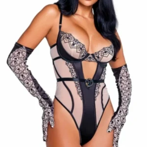 Playboy Bunny Kiss Body - Heart Embroidery & Satin, Black, S-M