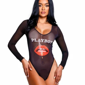 Playboy Lingerie Cover Girl Teddy November - Sheer Black Bodysuit