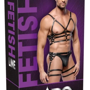 ZADO Leather Harness Set M/L - Adjustable Black Straps & Silver Details