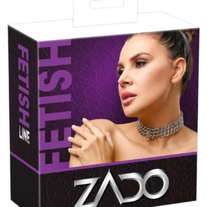 ZADO Black Leather Adjustable Collar with Triple Chain Detail