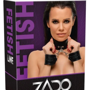 ZADO Bondage Set - Leather Collar and Adjustable Handcuffs, Black
