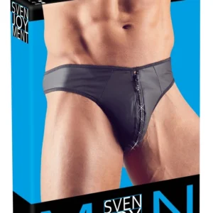 NEK Men's String S Neoprene Look with Rhinestone Zipper Accent