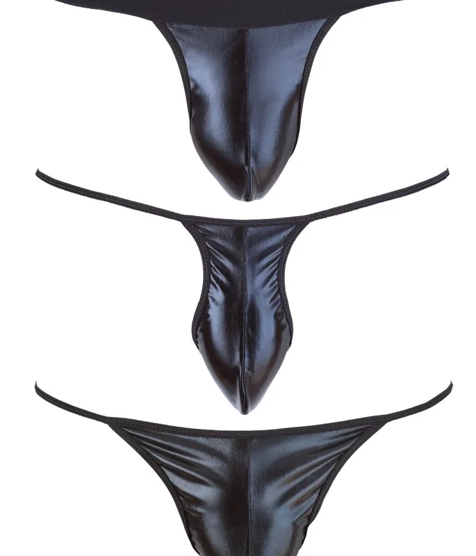 NEK Men's Underwear Set 3-Pack Wet Look S-L Black Stretchy Material