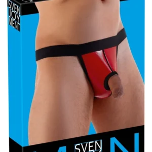 Svenjoyment Thong S/M Shiny Red Vinyl with Comfort Waistband